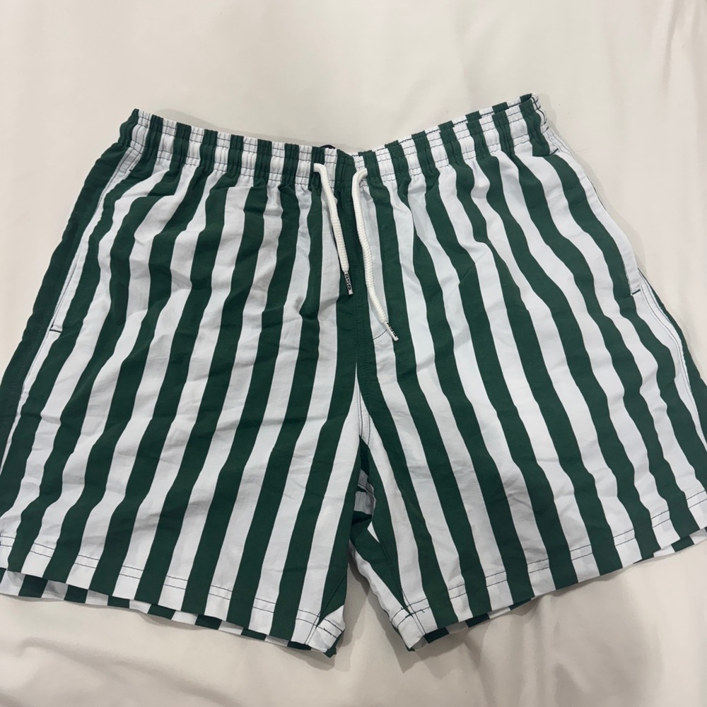 Tilly's Green and White Swim Trunks Classic Stripe Design